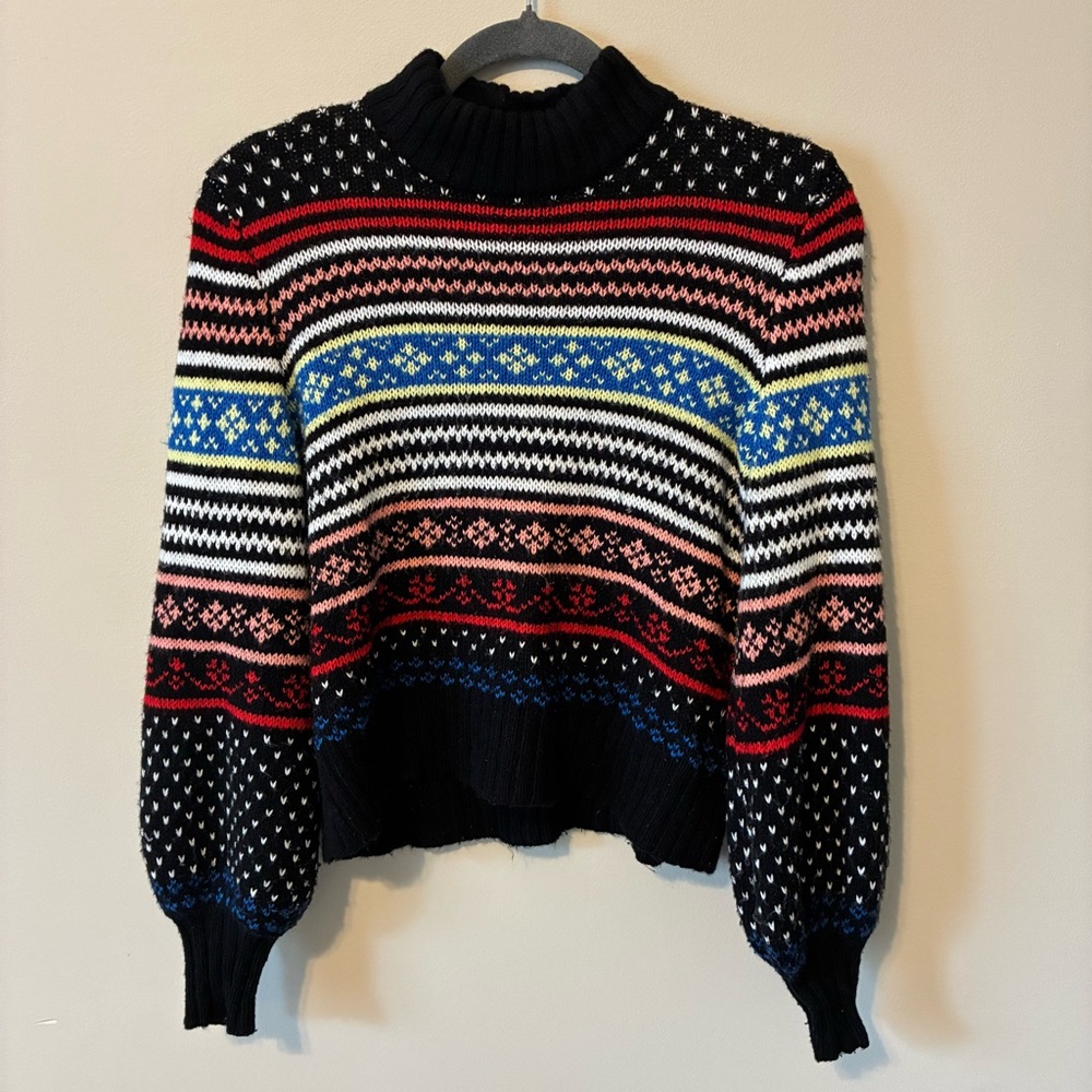 American Eagle Mock Neck Women's Patterned Sweater w/ Balloon Sleeves Small
